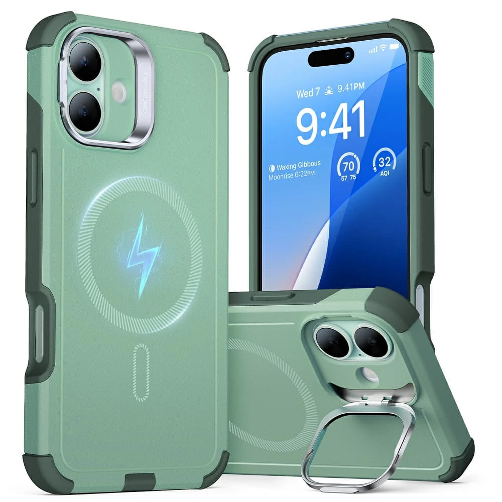 MagSafe hoes voor Apple iPhone 16, ESR, Cyber Armor Kickstand, Groen