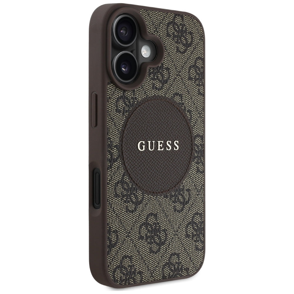 MagSafe hoesje voor Apple iPhone 16, Guess, 4G Circle Classic Logo, Bruin