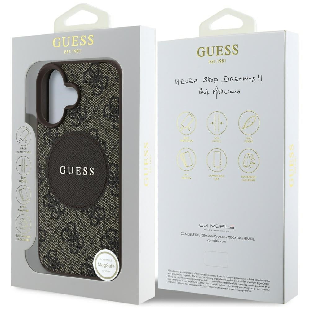 MagSafe hoesje voor Apple iPhone 16, Guess, 4G Circle Classic Logo, Bruin