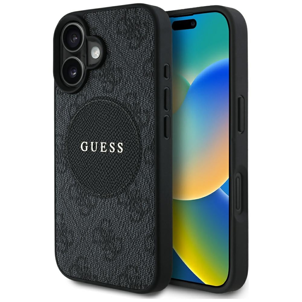 Étui MagSafe pour Apple iPhone 16, Guess, 4G Circle Classic Logo, Noir