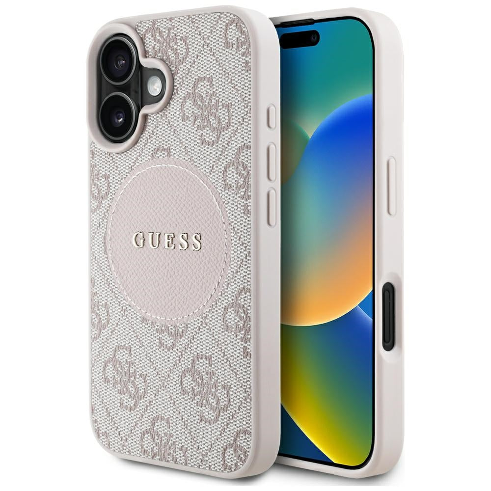 Étui MagSafe pour Apple iPhone 16, Guess, 4G Circle Classic Logo, Rose