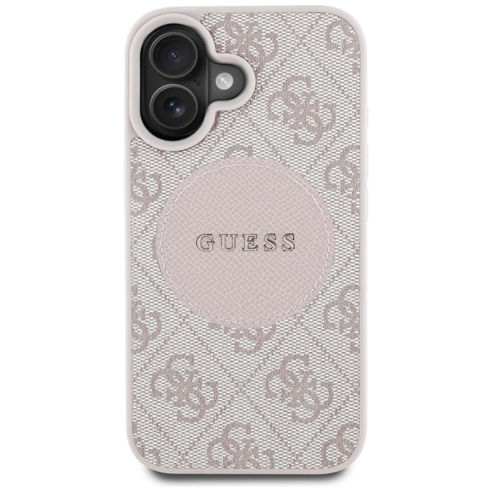 Étui MagSafe pour Apple iPhone 16, Guess, 4G Circle Classic Logo, Rose