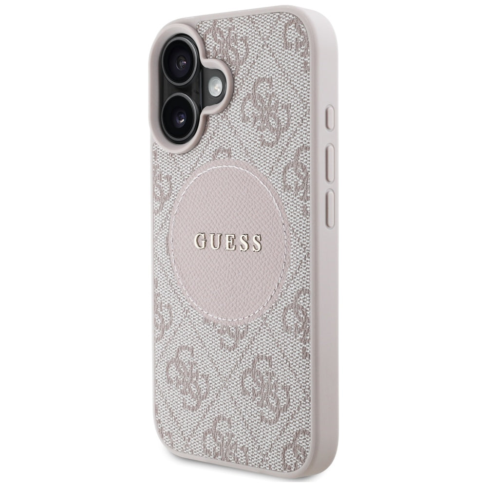 Étui MagSafe pour Apple iPhone 16, Guess, 4G Circle Classic Logo, Rose