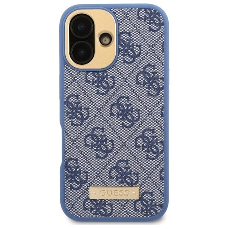 Coque MagSafe pour Apple iPhone 16, Guess, 4G Logo Plate, Bleue