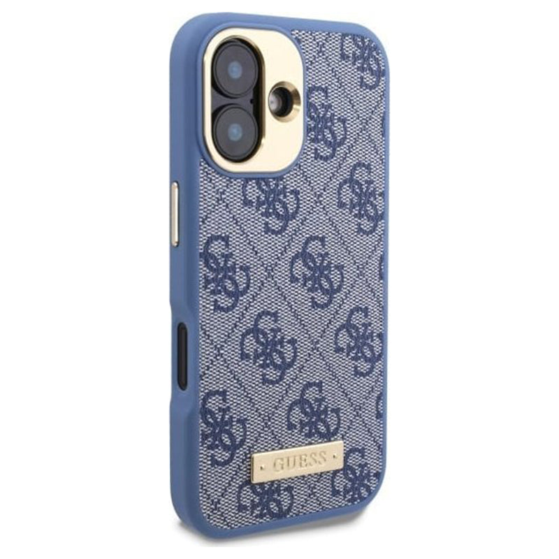 Coque MagSafe pour Apple iPhone 16, Guess, 4G Logo Plate, Bleue