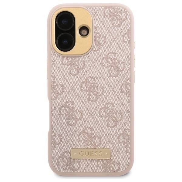 MagSafe hoesje voor Apple iPhone 16, Guess, 4G Logo Plate, Roze