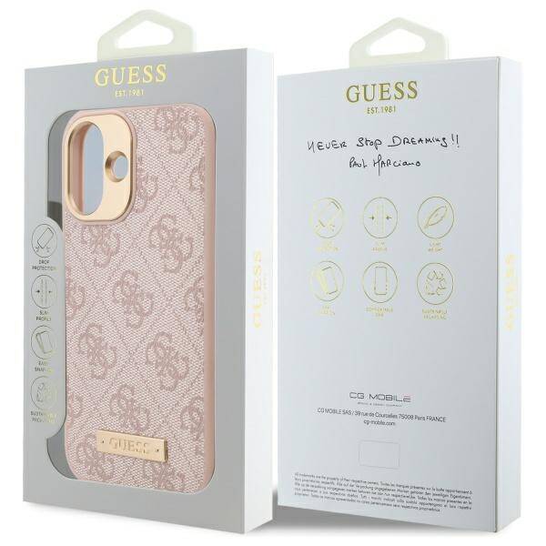MagSafe hoesje voor Apple iPhone 16, Guess, 4G Logo Plate, Roze