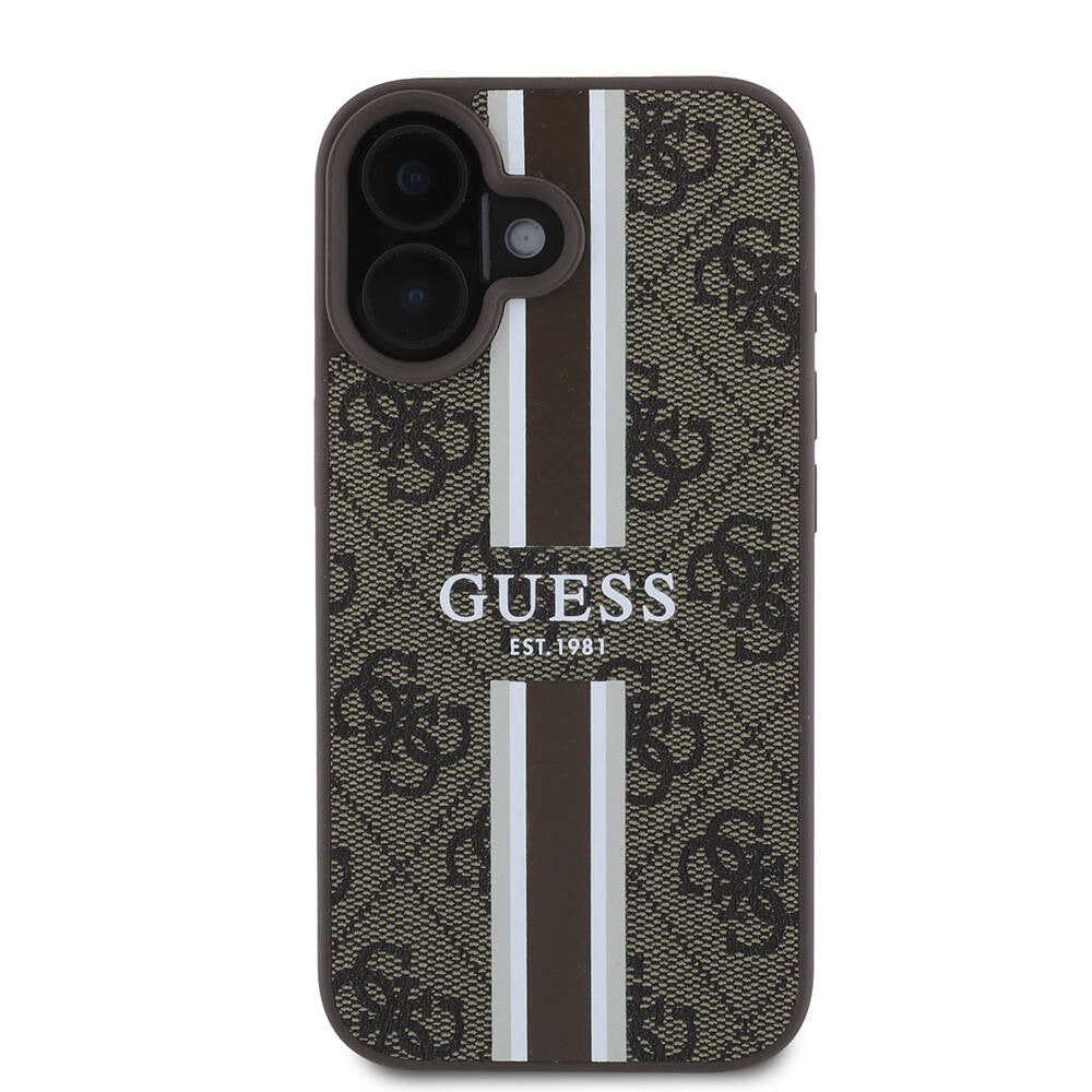 MagSafe hoesje voor Apple iPhone 16, Guess, 4G Printed Stripes, Bruin