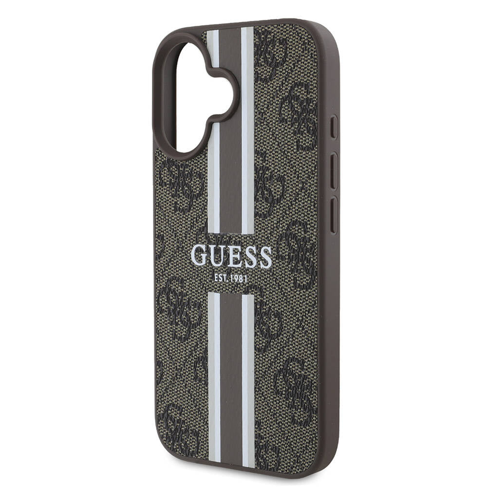 MagSafe hoesje voor Apple iPhone 16, Guess, 4G Printed Stripes, Bruin