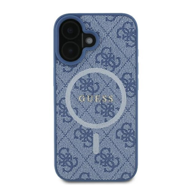 Coque MagSafe pour Apple iPhone 16, Guess, 4G Ring Classic Logo, Bleue