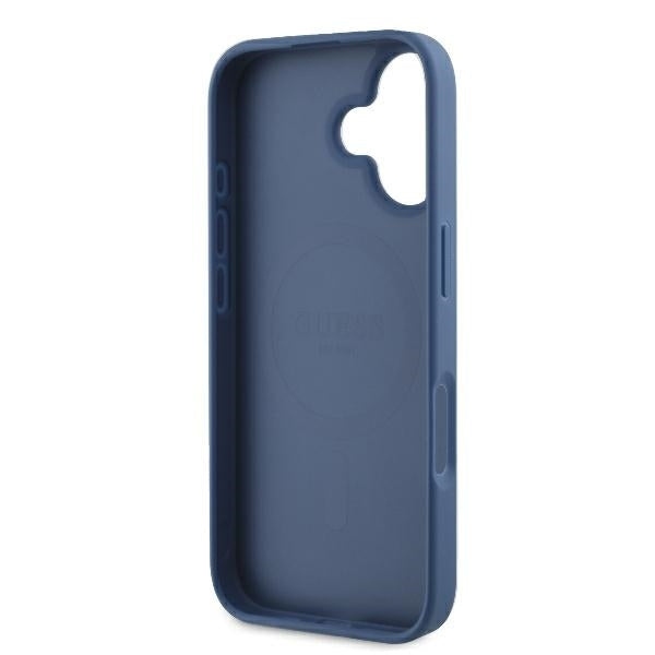 Coque MagSafe pour Apple iPhone 16, Guess, 4G Ring Classic Logo, Bleue