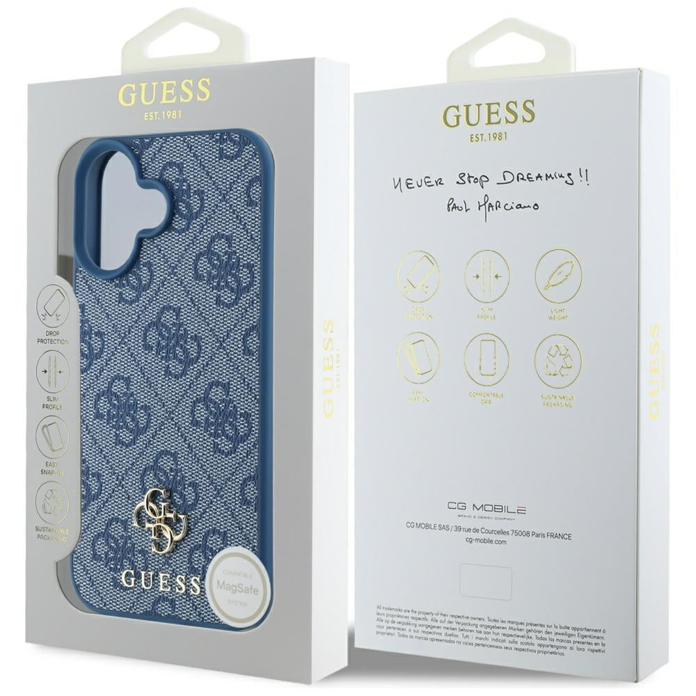 MagSafe hoesje voor Apple iPhone 16, Guess, 4G Small en Classic Logo, Blauw