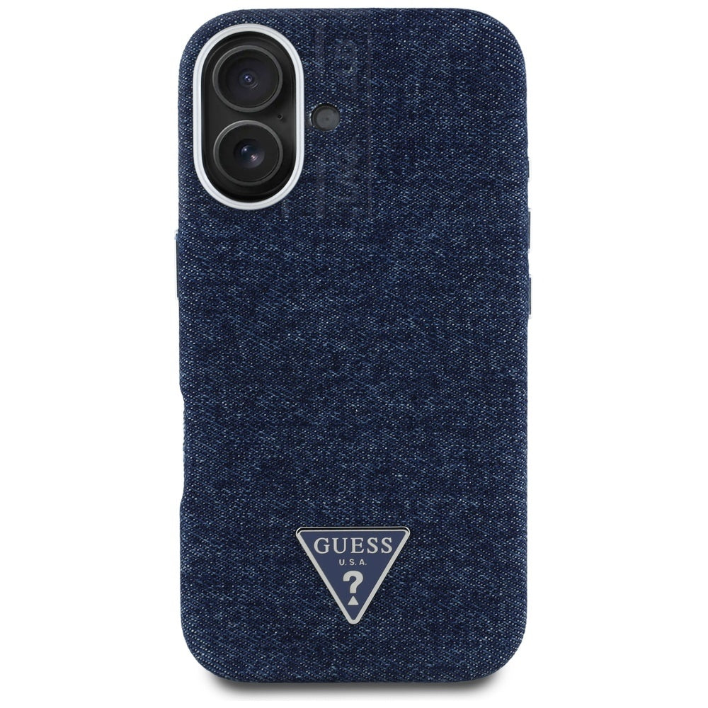 MagSafe hoesje voor Apple iPhone 16, Guess, Denim Triangle Logo, Blauw