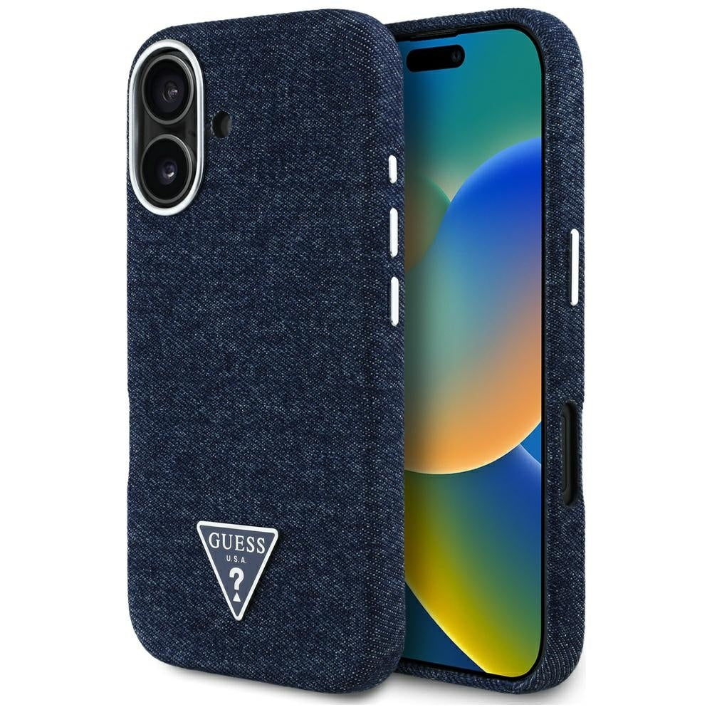 MagSafe hoesje voor Apple iPhone 16, Guess, Denim Triangle Logo, Blauw