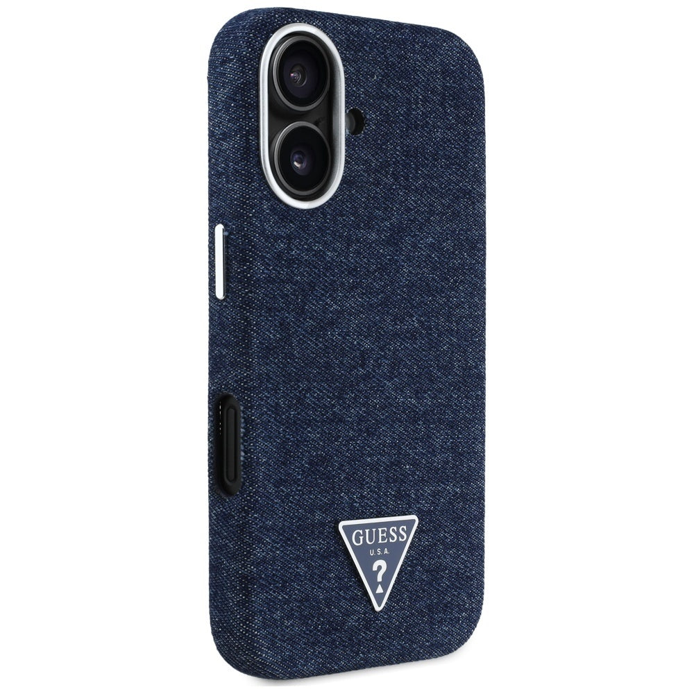 MagSafe hoesje voor Apple iPhone 16, Guess, Denim Triangle Logo, Blauw