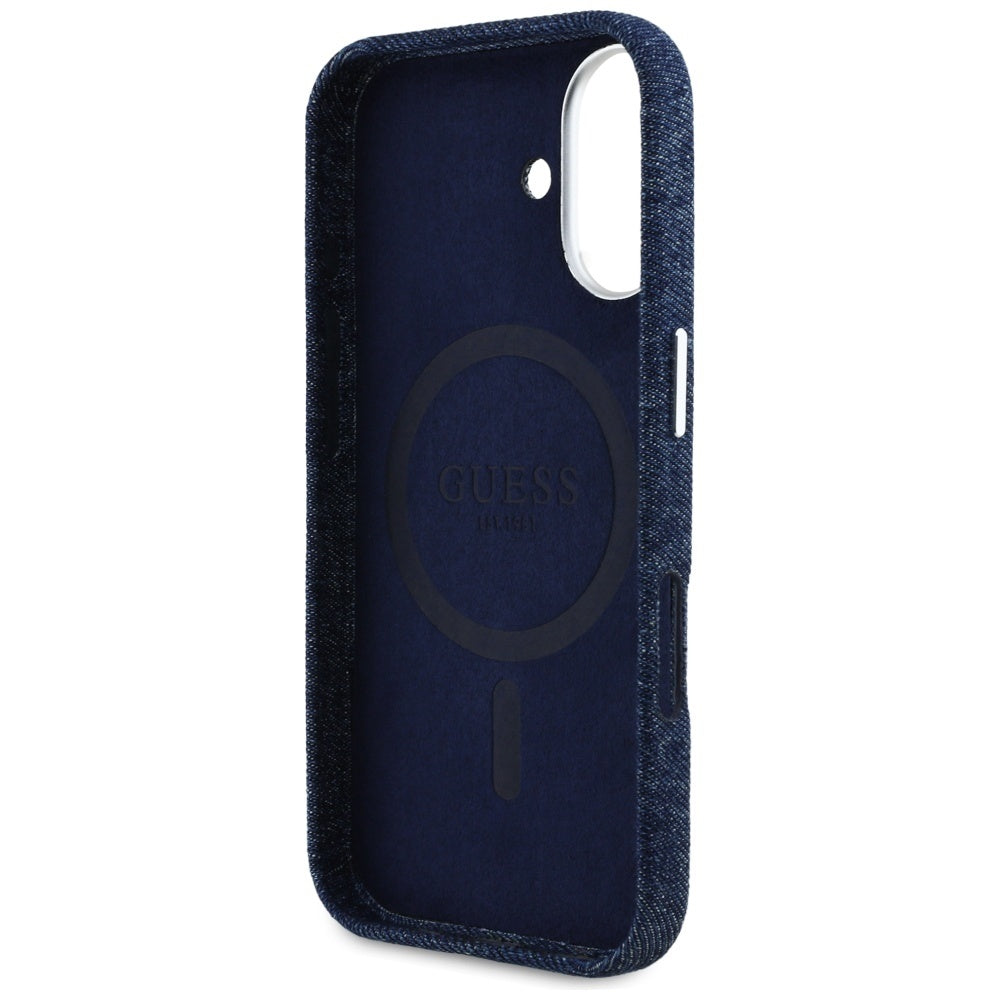 MagSafe hoesje voor Apple iPhone 16, Guess, Denim Triangle Logo, Blauw