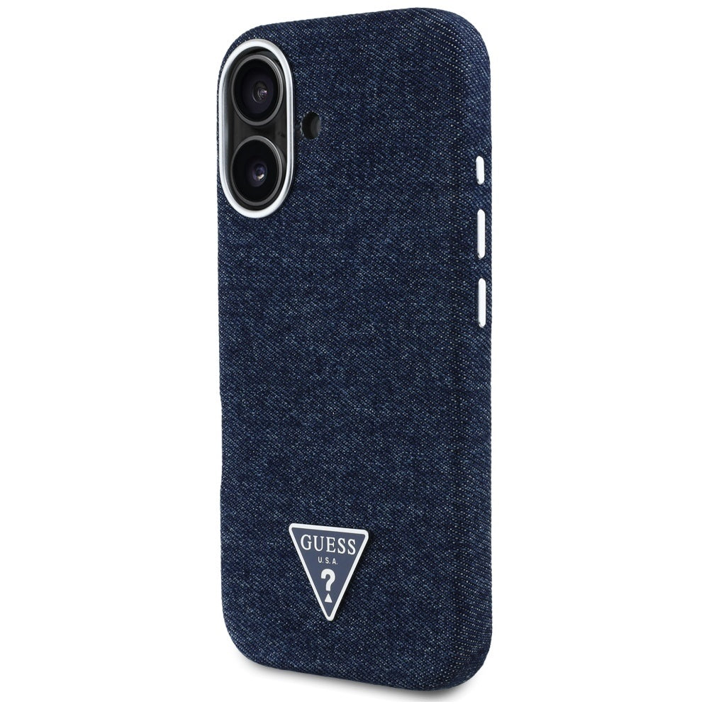MagSafe hoesje voor Apple iPhone 16, Guess, Denim Triangle Logo, Blauw