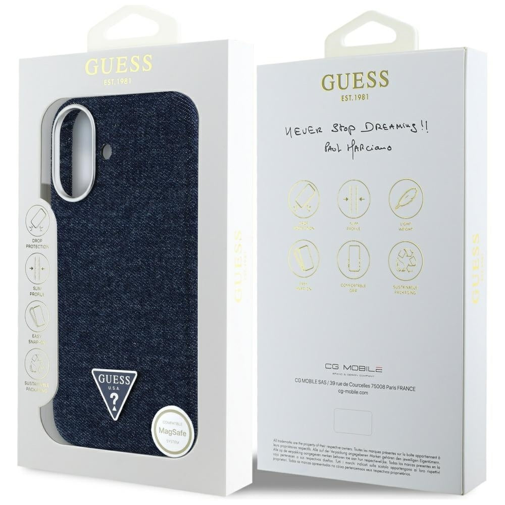 MagSafe hoesje voor Apple iPhone 16, Guess, Denim Triangle Logo, Blauw