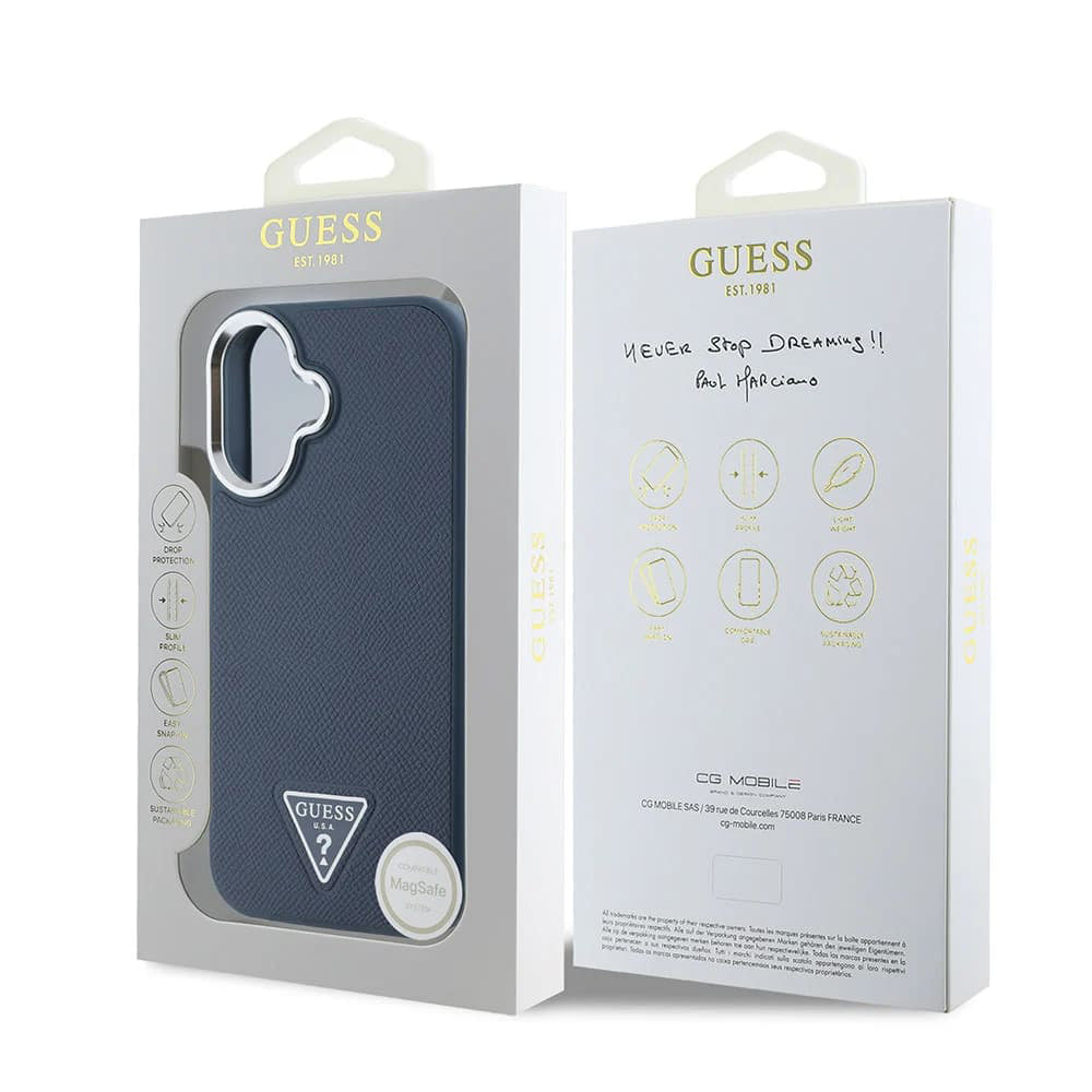 MagSafe hoes voor Apple iPhone 16, Guess, Grained Triangle Logo, Zwart