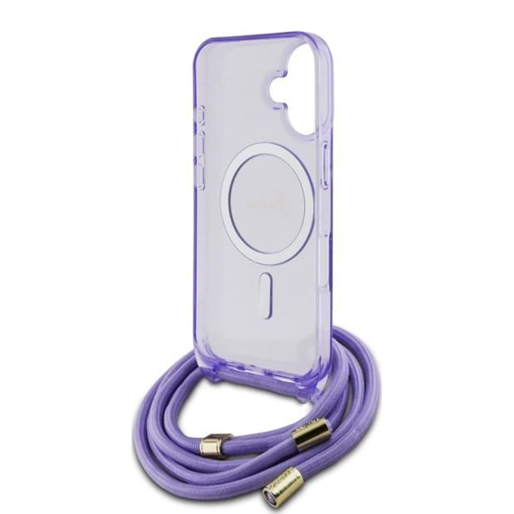 Étui MagSafe pour Apple iPhone 16, Guess, IML Crossbody Cord Script, Rose