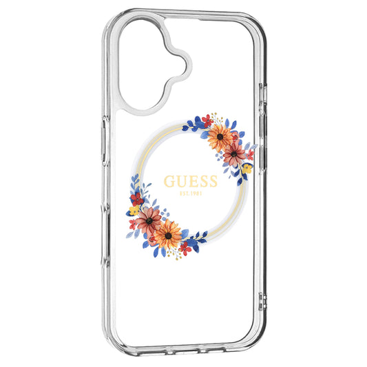 MagSafe hoesje voor Apple iPhone 16, Guess, IML Flowers Wreath, Transparant