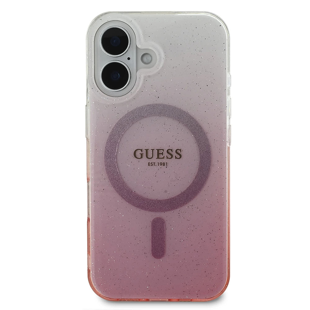 MagSafe hoesje voor Apple iPhone 16, Guess, IML Glitter Gradient, Roze