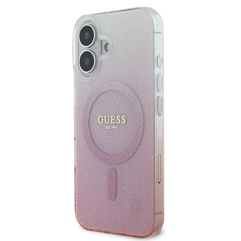 MagSafe hoesje voor Apple iPhone 16, Guess, IML Glitter Gradient, Roze