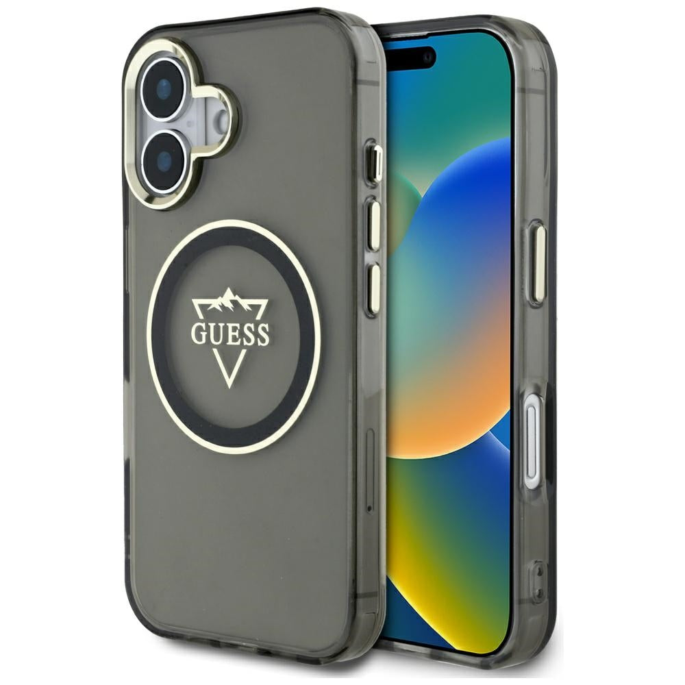 Coque MagSafe pour Apple iPhone 16, Guess, logo IML Metal Mountain, Noire