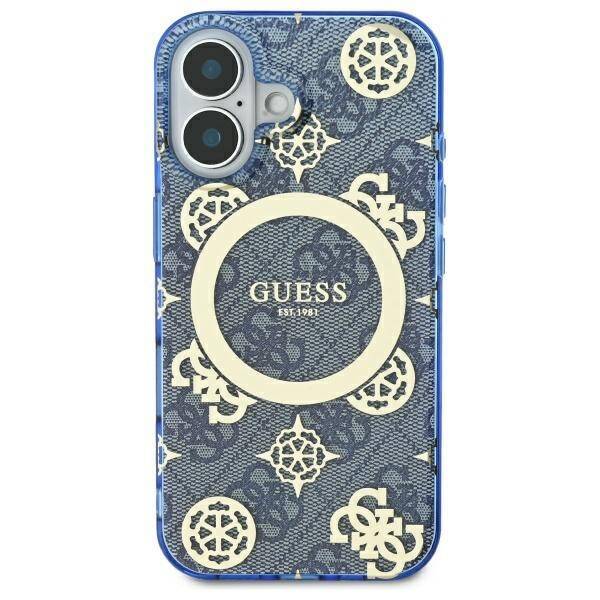 MagSafe hoesje voor Apple iPhone 16, Guess, IML Peony On 4G Background, Blauw