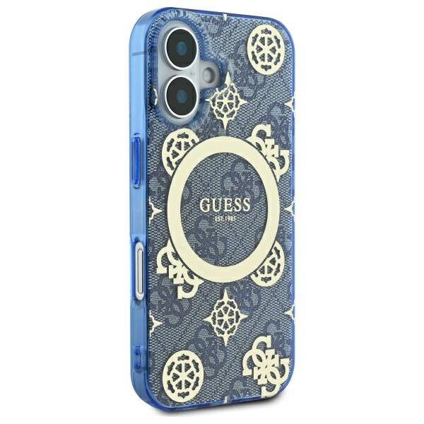 MagSafe hoesje voor Apple iPhone 16, Guess, IML Peony On 4G Background, Blauw