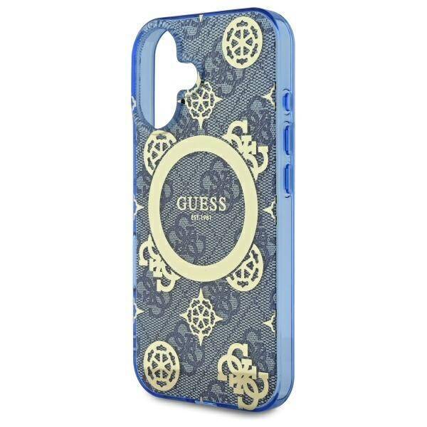 MagSafe hoesje voor Apple iPhone 16, Guess, IML Peony On 4G Background, Blauw