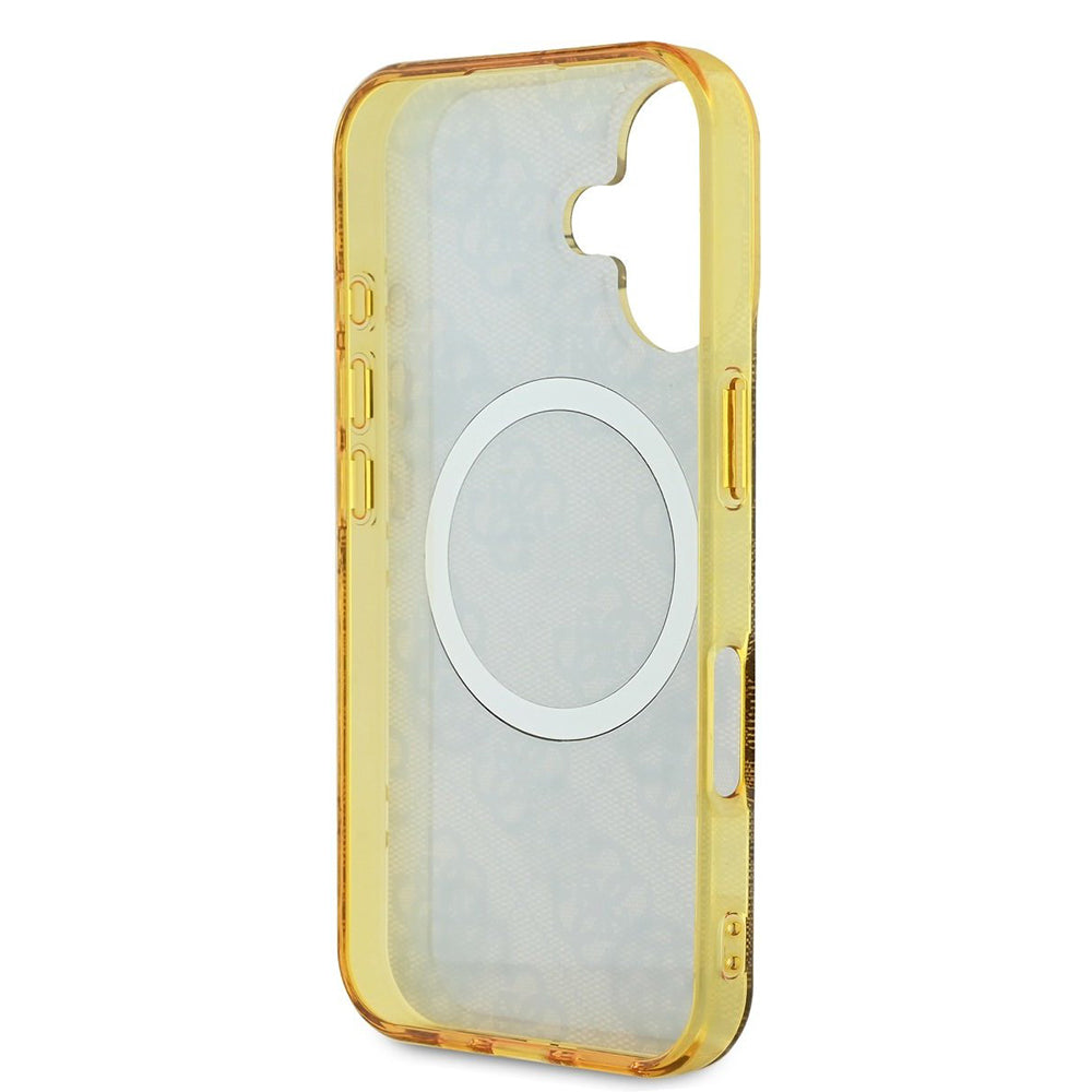 MagSafe hoesje voor Apple iPhone 16, Guess, IML Peony op 4G achtergrond, Bruin