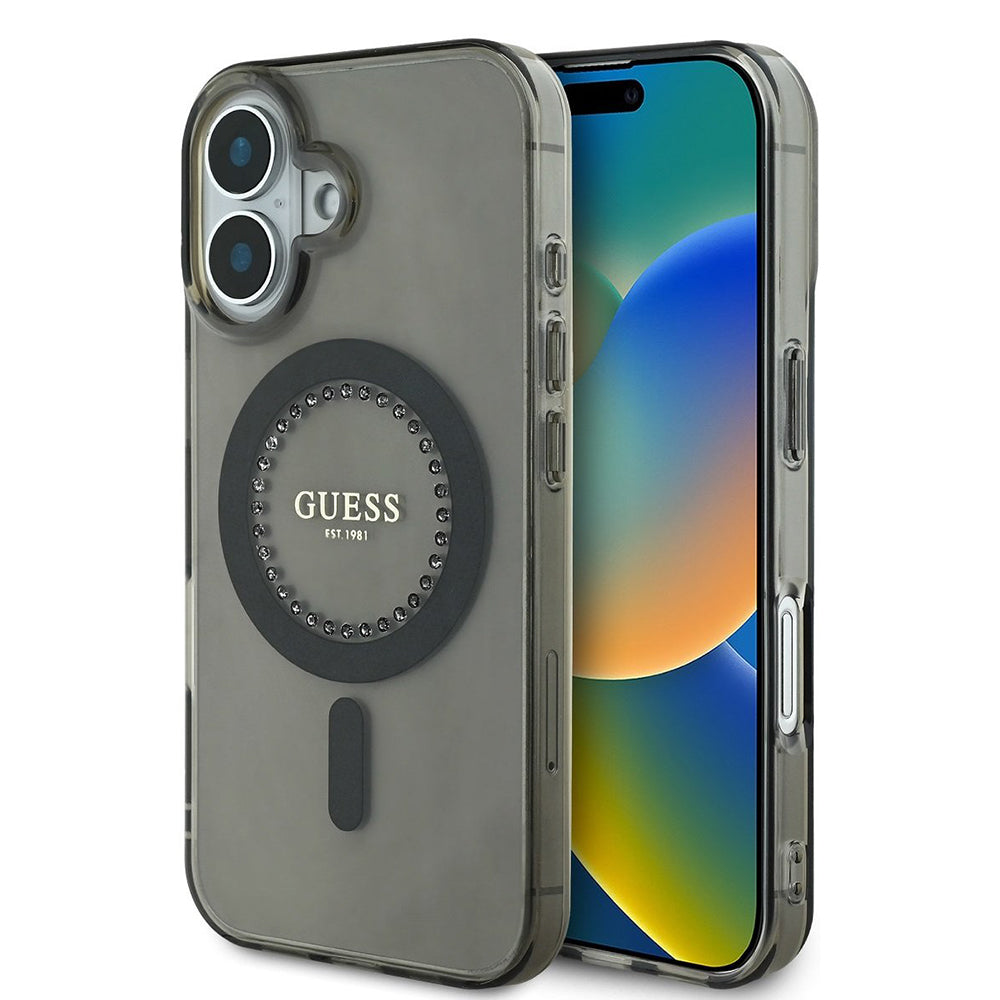 MagSafe hoesje voor Apple iPhone 16, Guess, IML Rhinestone, Zwart