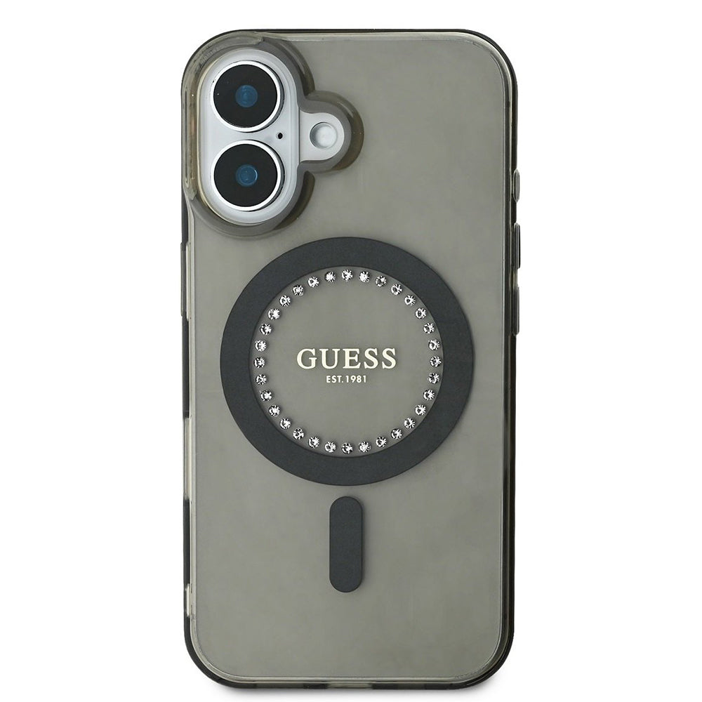 MagSafe hoesje voor Apple iPhone 16, Guess, IML Rhinestone, Zwart
