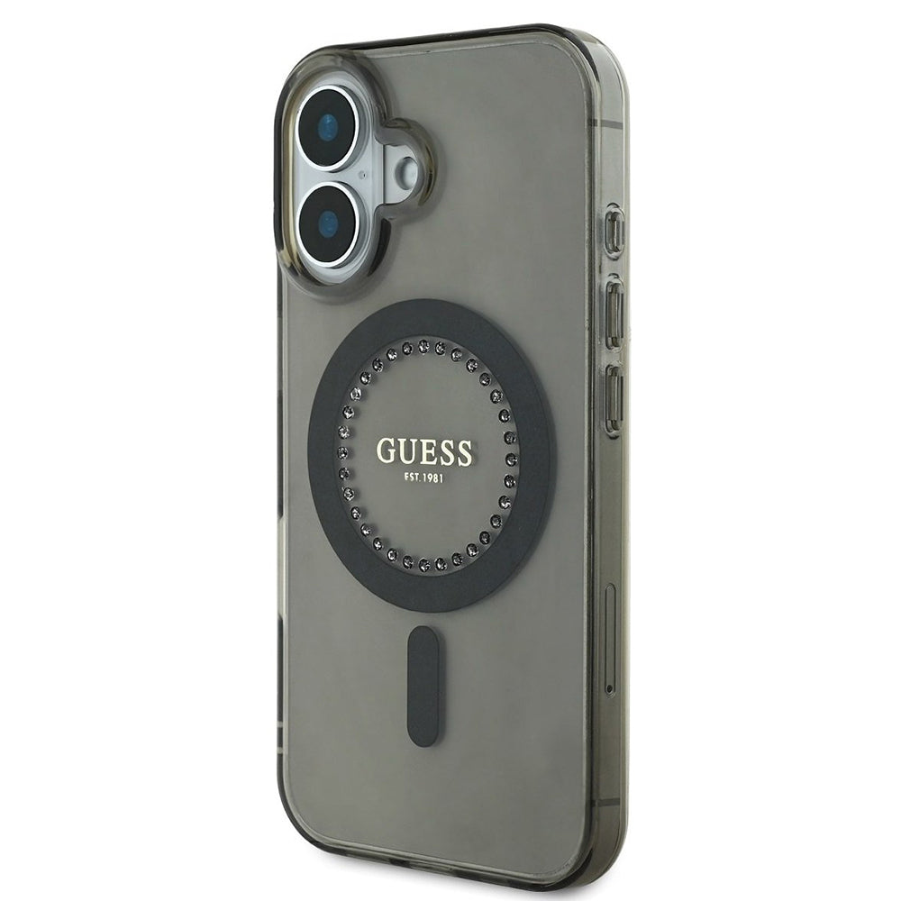 MagSafe hoesje voor Apple iPhone 16, Guess, IML Rhinestone, Zwart
