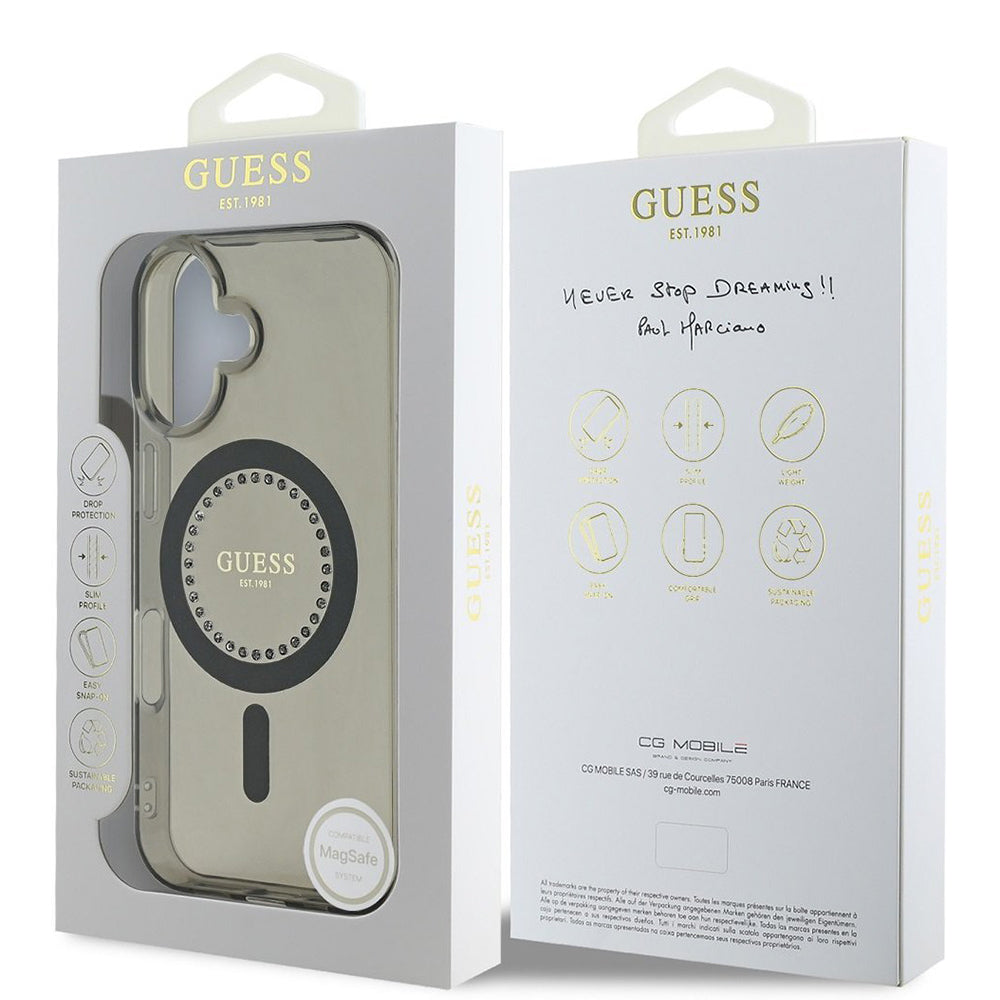 MagSafe hoesje voor Apple iPhone 16, Guess, IML Rhinestone, Zwart
