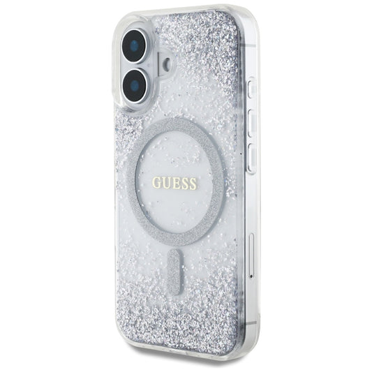 MagSafe hoesje voor Apple iPhone 16, Guess, Resin Gradient Glitter, Zilverkleurig