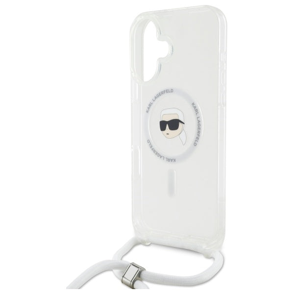 MagSafe Hülle für Apple iPhone 16, Karl Lagerfeld, IML Crossbody Karl's Head, Transparent