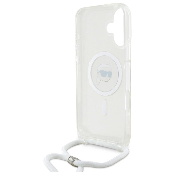 MagSafe Hülle für Apple iPhone 16, Karl Lagerfeld, IML Crossbody Karl's Head, Transparent
