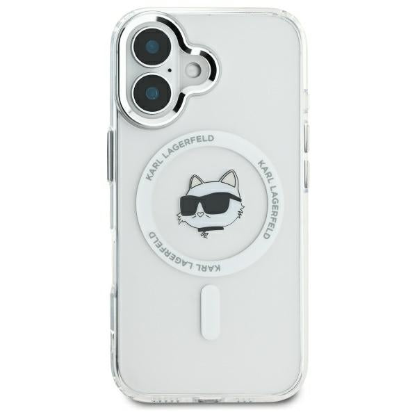 Coque MagSafe pour Apple iPhone 16, Karl Lagerfeld, IML Metal Choupette's Head, Blanche