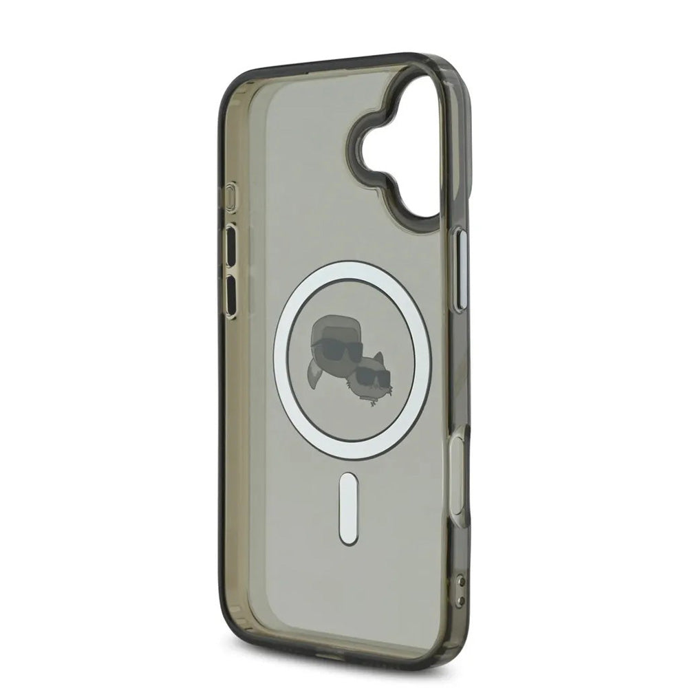 MagSafe hoesje voor Apple iPhone 16, Karl Lagerfeld, IML Metal Karl & Choupette's Heads, Zwart