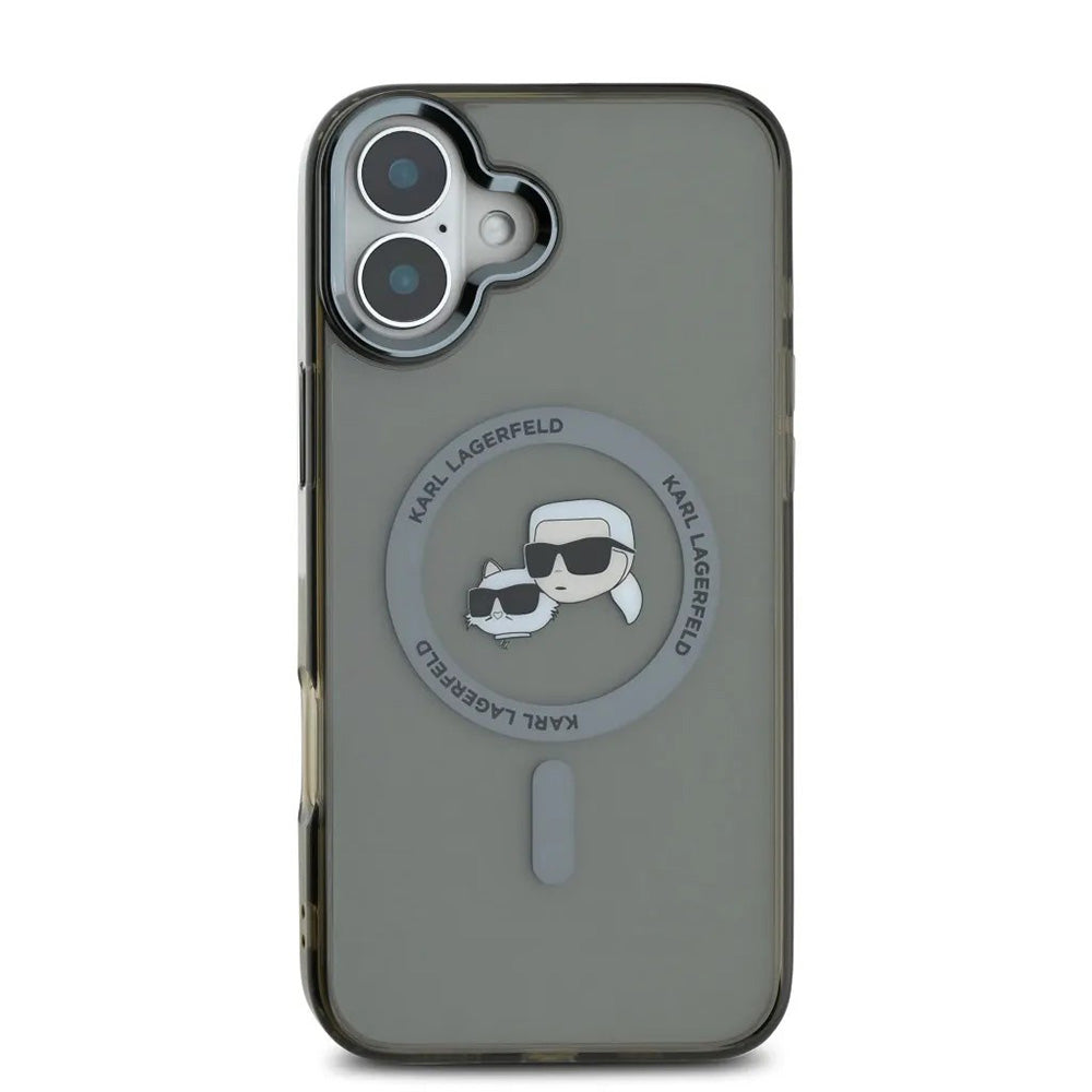 MagSafe hoesje voor Apple iPhone 16, Karl Lagerfeld, IML Metal Karl & Choupette's Heads, Zwart