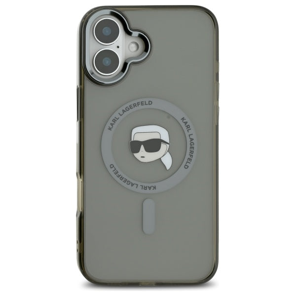 Étui MagSafe pour Apple iPhone 16, Karl Lagerfeld, IML Metal Karl's Head, Noir