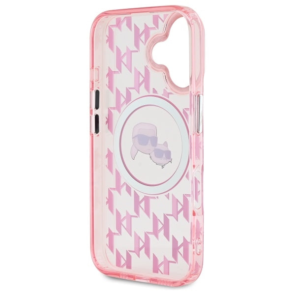 MagSafe hoesje voor Apple iPhone 16, Karl Lagerfeld, IML Monogram Karl & Choupette's Heads, Roze