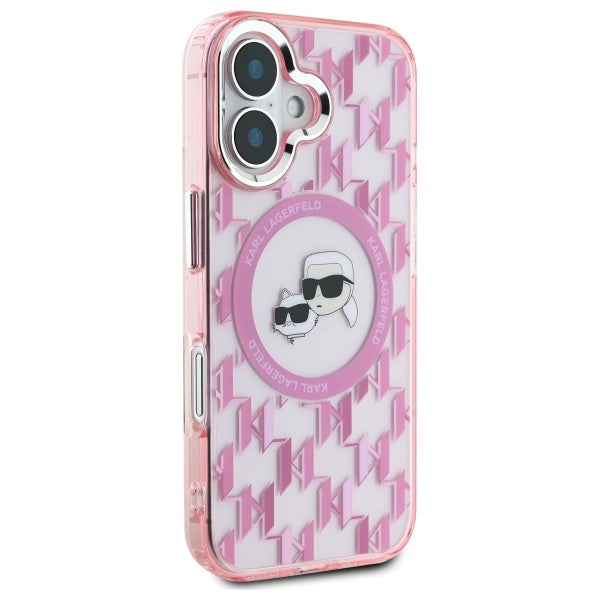 MagSafe hoesje voor Apple iPhone 16, Karl Lagerfeld, IML Monogram Karl & Choupette's Heads, Roze