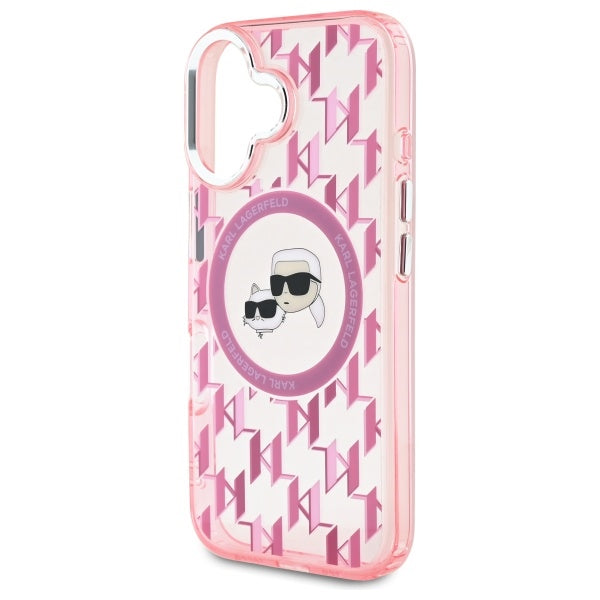 MagSafe hoesje voor Apple iPhone 16, Karl Lagerfeld, IML Monogram Karl & Choupette's Heads, Roze