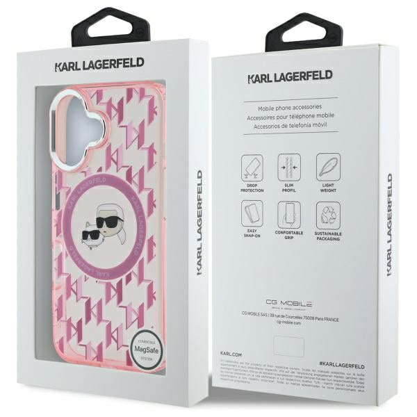 MagSafe hoesje voor Apple iPhone 16, Karl Lagerfeld, IML Monogram Karl & Choupette's Heads, Roze