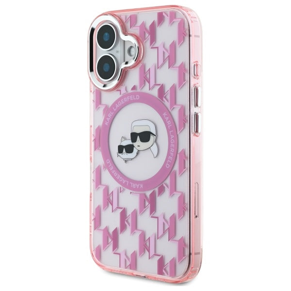 MagSafe hoesje voor Apple iPhone 16, Karl Lagerfeld, IML Monogram Karl & Choupette's Heads, Roze