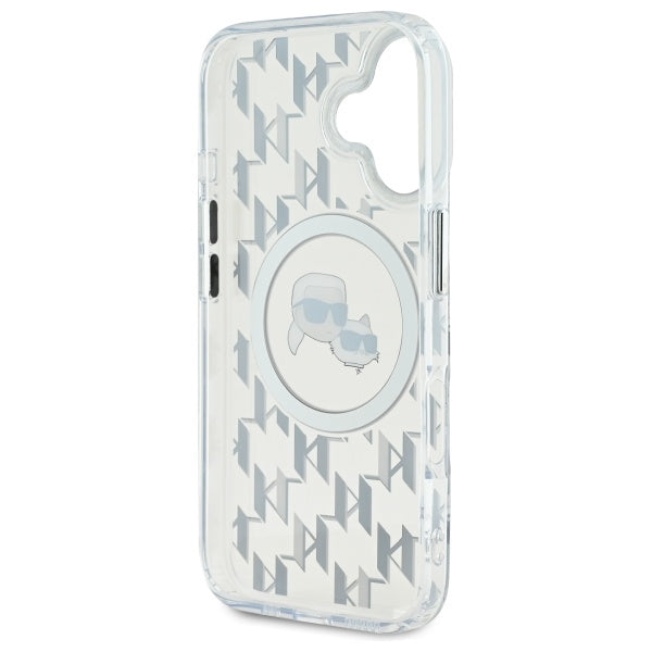 MagSafe Hülle für Apple iPhone 16, Karl Lagerfeld, IML Monogramm Karl & Choupette's Köpfe, Transparent