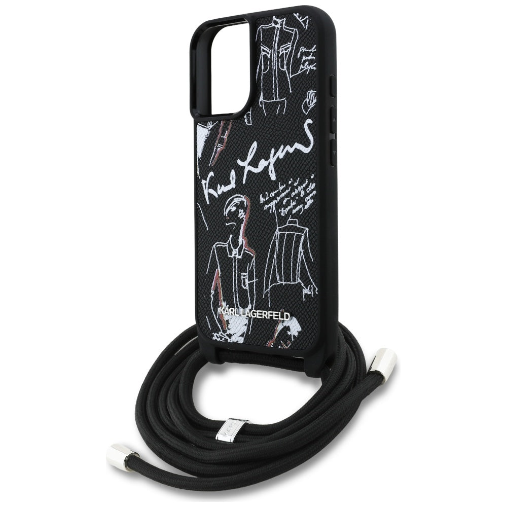 MagSafe Case for Apple iPhone 16, Karl Lagerfeld, Saffiano Crossbody, Black